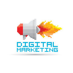 Fototapeta premium vector flat pixel art megaphone icon . 