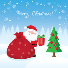 Santa Claus with gifts Christmas card
