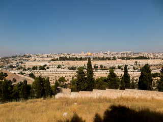 Obraz premium Panorama overlooking the Old City of Jerusalem, Israel, includin