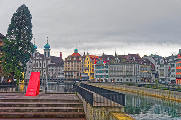 Cityscape of Lucerne with ornate Jesuit Church