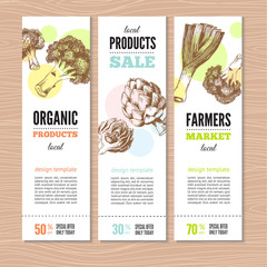 Hand-drawn vegetables on vector banners.