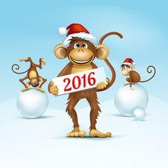 2016 Happy New Year of the Chinese Calendar Monkey Christmas Card Vector
