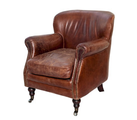 Vintage brown leather armchair isolated