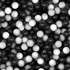 Black and white glossy balls 3D background.