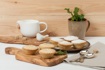 Mince Pies. Traditional Christmas Food. Olive Tree Board. Silver