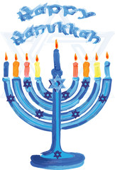 Happy Hanukkah holiday illustration in Israel national colors 
