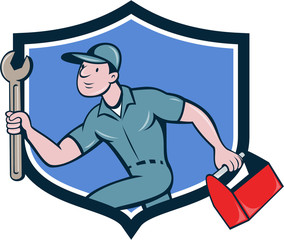 Mechanic Spanner Toolbox Running Crest Cartoon