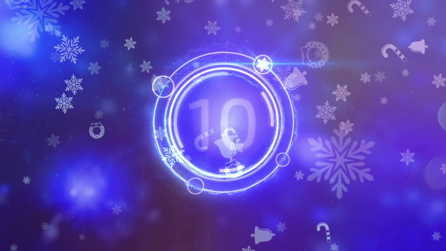 New Year Countdown with falling snowflakes and icons