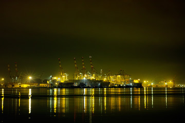 Fototapeta premium La Spezia, Italy. Port, docks by night.