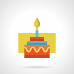 Festive cake with candle flat color vector icon