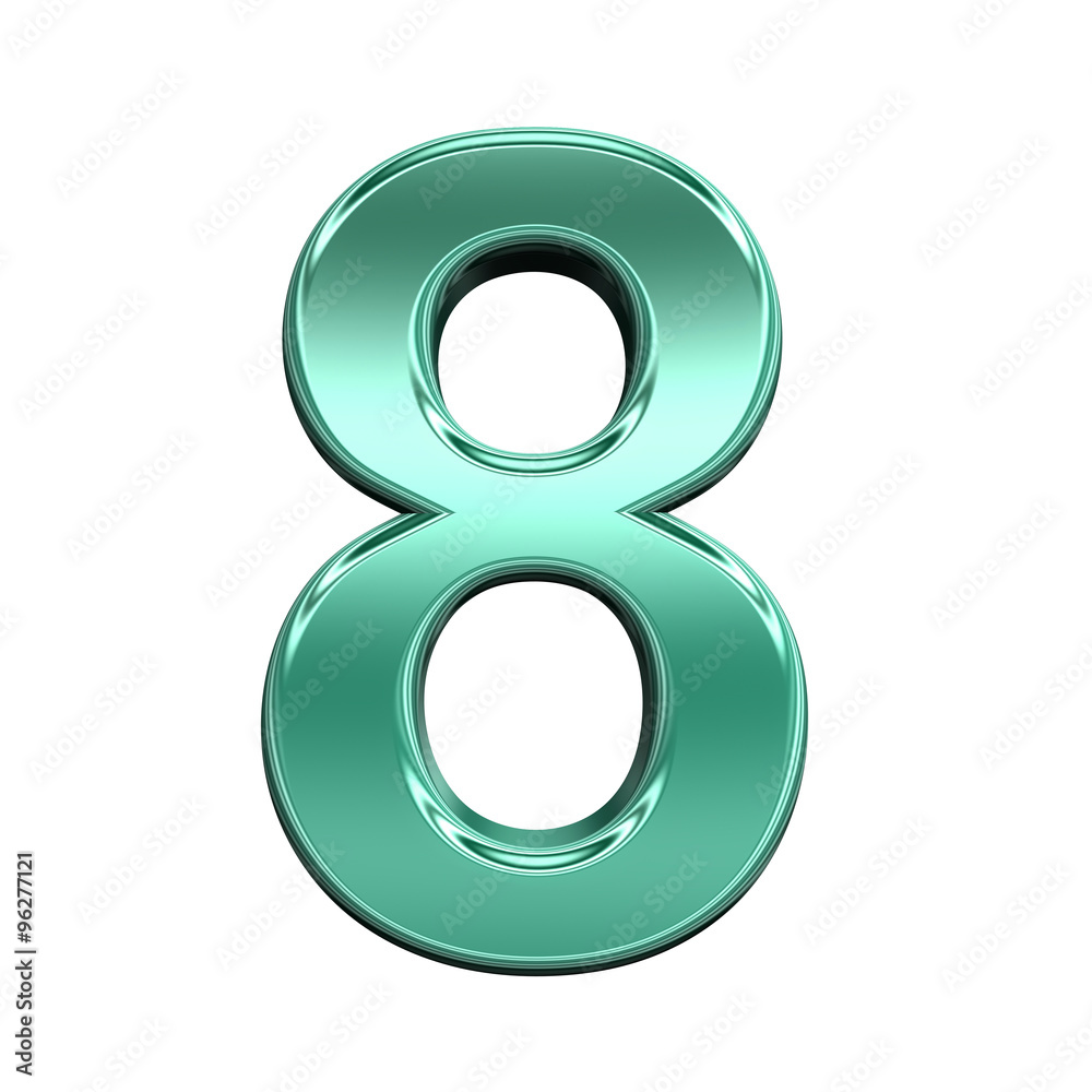 Fototapete one digit from shiny turquoise alphabet set, isolated on white. computer generated 3d photo renderin