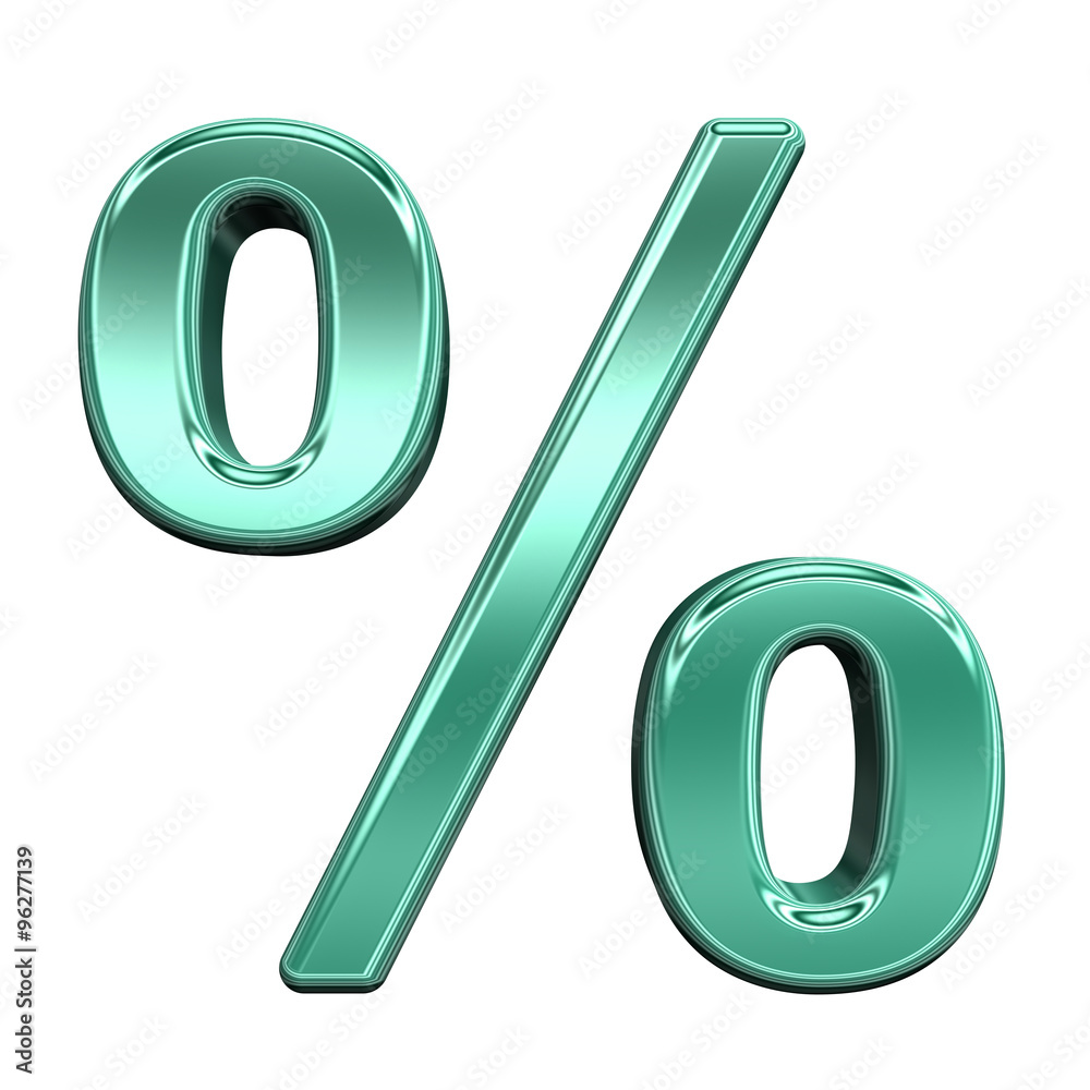 Fototapete percent sign from shiny turquoise alphabet set, isolated on white. computer generated 3d photo rende