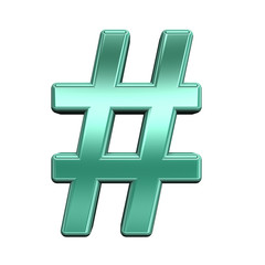 Fototapeta premium Number mark from shiny turquoise alphabet set, isolated on white. Computer generated 3D photo rendering.