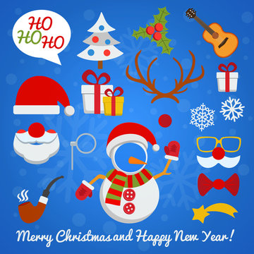 Christmas photo booth and scrapbooking vector set