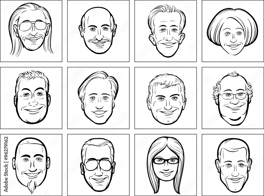 Wall mural outline vector illustration of diverse business people faces