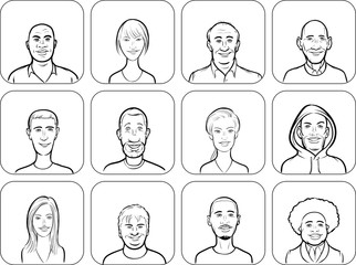outline vector illustration of diverse business people