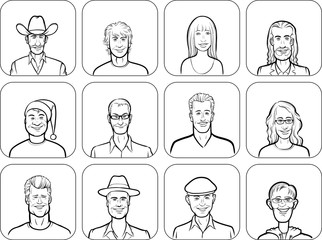 outline vector illustration of diverse business people