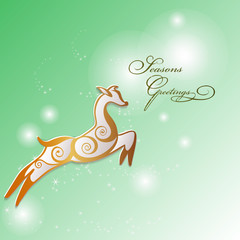 Reindeer stylized in golden swirls.