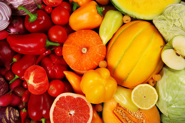 Bright close-up background of fruit and vegetables