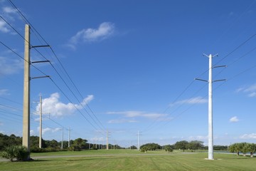 Fototapeta na wymiar Electrical power line masts