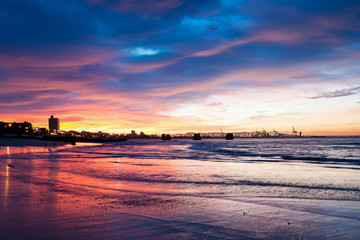 Naklejka premium Sunset over Port Elizabeth coast line, South Africa.