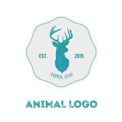 Polygonal hipster logo with head of deer in mint color with grad