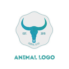 Polygonal hipster logo with head of buffalo in mint color with g