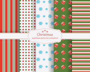  Set of winter holiday seamless patterns