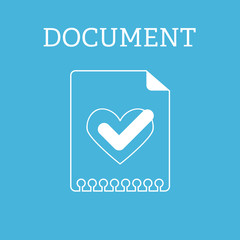 Sheet of paper with tick in the heart. Outline style