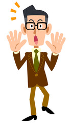 驚く茶色のジャケット着用の男性