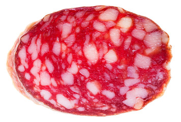 cut off slice of smoked sausage isolated