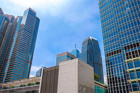 Hong Kong, the buildings of Exchange Square in the new city center.