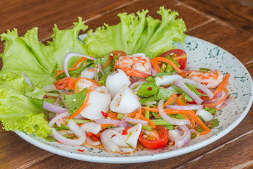 Spicy seafood salad, Thai food