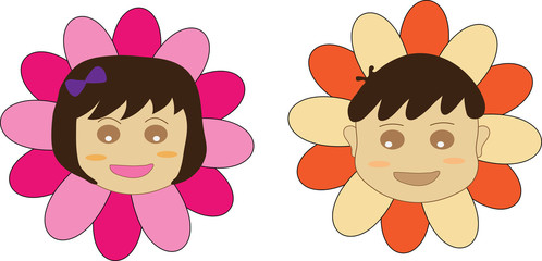 Happy boy and girl with flower on the back
