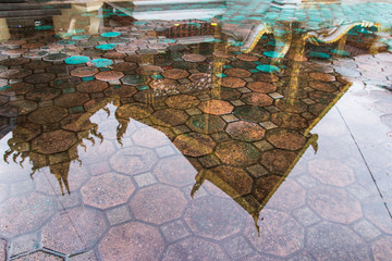 Reflection of temple in the flood water