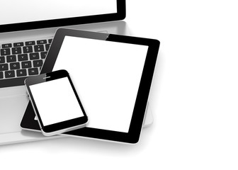 Laptop, phone and tablet pc.