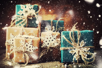 Decor for Festive Boxes with Snowflakes. Drawn Snow