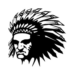 Native American Indian chief with feather headdress vector icon