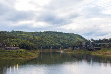 Concrete bridge for car crossing  in Sangklaburi. Kanchanaburi,