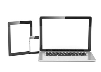 laptop, tablet, phone, on white