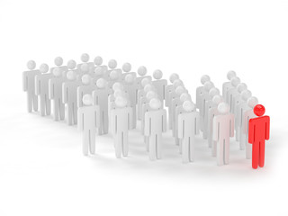 Many 3d people figure in arrow shape with the leader in front