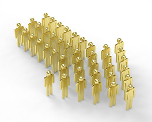 Many 3d people figure in arrow shape with the leader in front