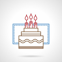 Flat color line birthday cake vector icon