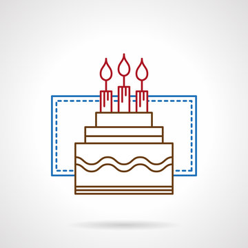 Flat color line birthday cake vector icon