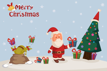 Santa and Elf in Merry Christmas holiday greeting