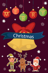 Santa, Elf and Reindeer celebrating Merry Christmas