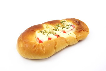 Bread topping with crab and mayonnaise isolated on white background