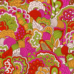 Hand drawn seamless pattern with floral elements. 