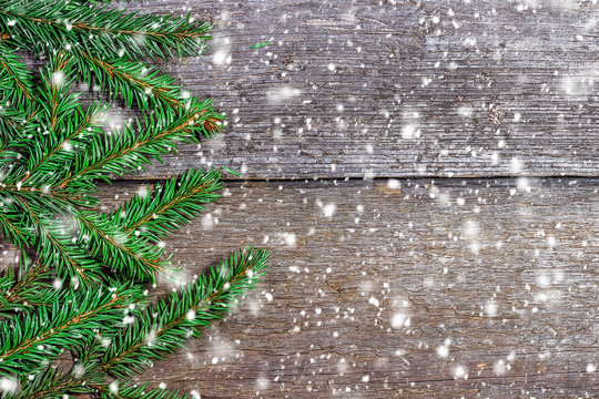 Christmas background on old wooden boards