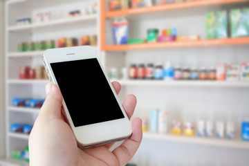 pharmacist hand holding smart phone